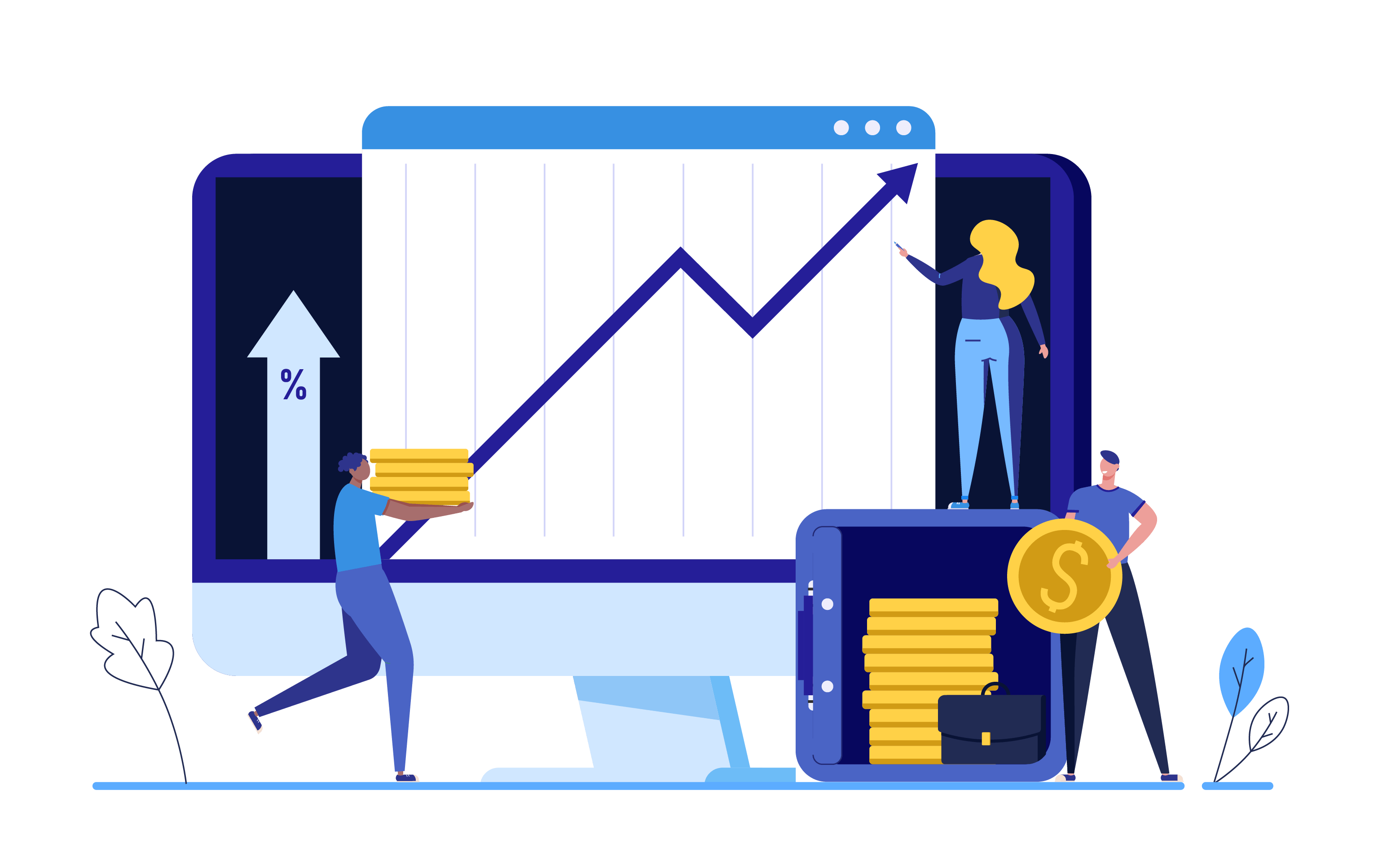 Illustrazione di computer e soluzioni di accessibilità web gratuite